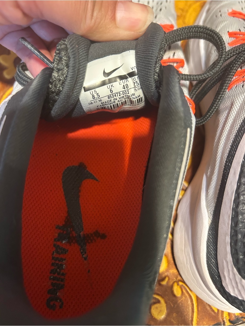 Nike White and Black Trainers with Orange Accents - Picture 5 of 5